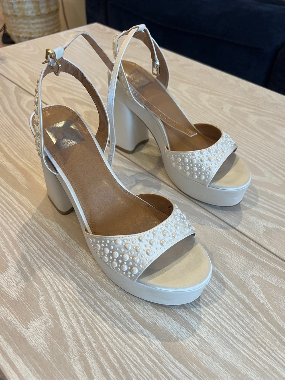 Dolce Vita Ivory Pearl-Embellished Platform Sandals